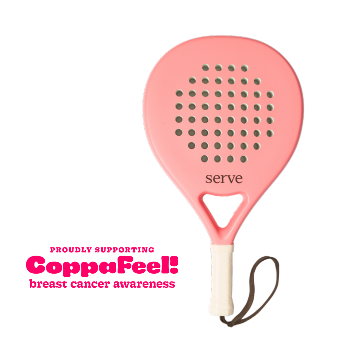 SERVE Pastel Peach Padel Racquet, proudly supporting CoppaFeel! breast cancer awareness